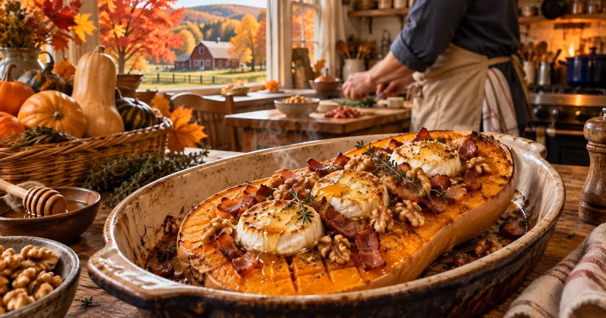 Butternut rôtie au chèvre et lardons, une escale d’automne en Nouvelle-Angleterre